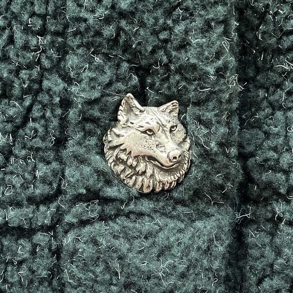 90s Vintage Coldwater Creek Green Sherpa Cardigan Jacket Wolf Buttons Womens S - Picture 4 of 11